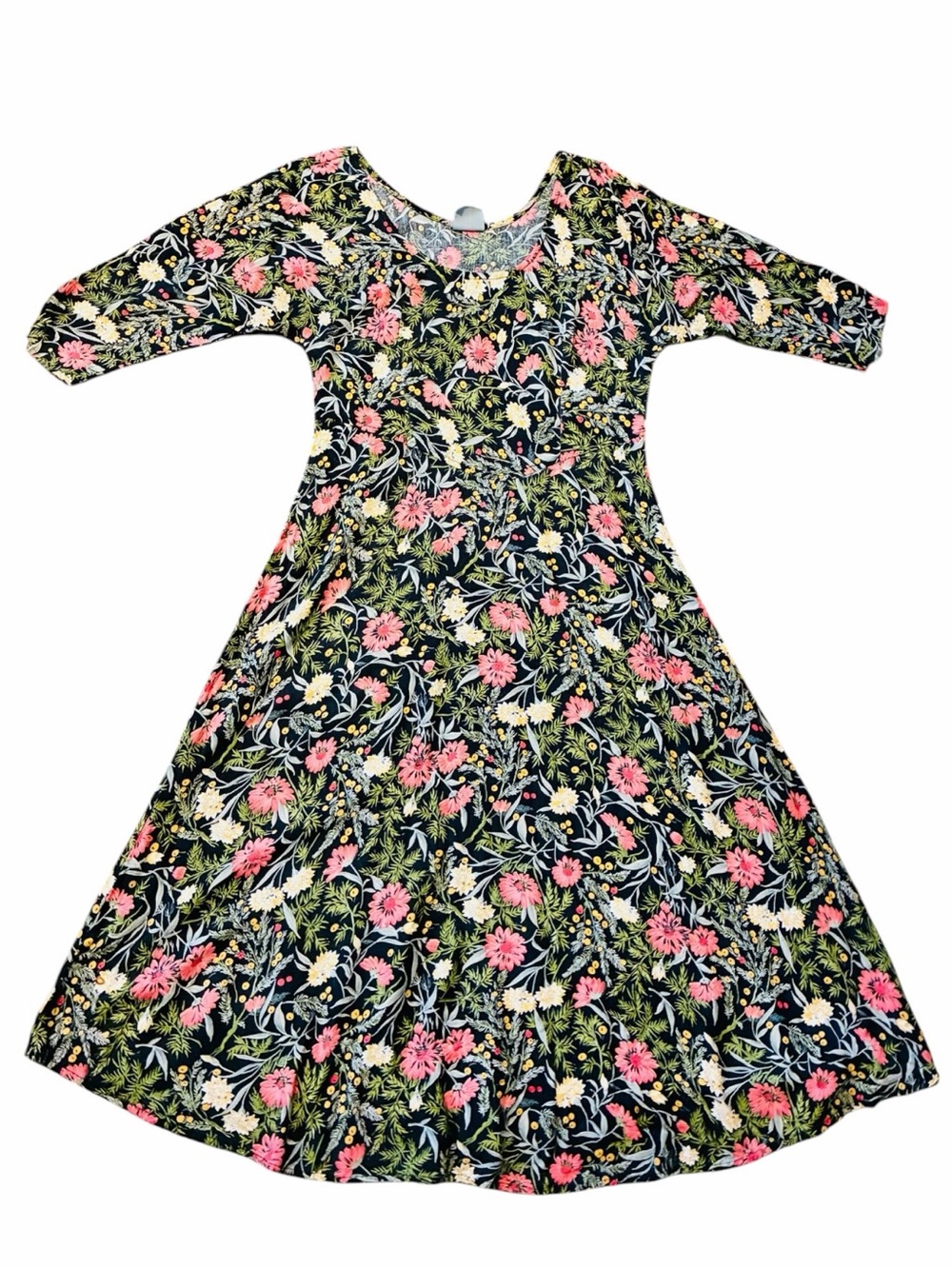 Rabbit Rabbit Rabbit designs Black Floral Dress 3/4 Sleeves Women's Small